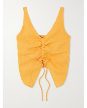 Nanushka Berdine Ruched Linen Top - Yellow