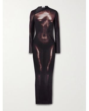 Jean Paul Gaultier Body Dust Asymmetrisches Midikleid Aus Mesh Mit Trompe-L'Œil-Print - Blau