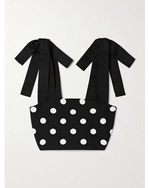 Carolina Herrera Cropped Polka-Dot Jacquard-Knit Tank - Black