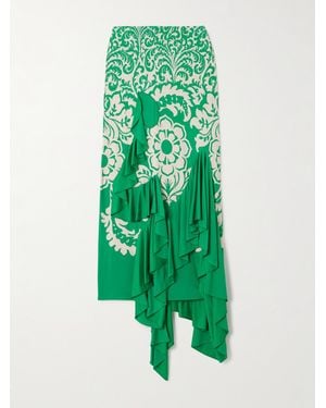 Etro Midirock Aus Bedrucktem Stretch-Cady Mit Volants - Grün