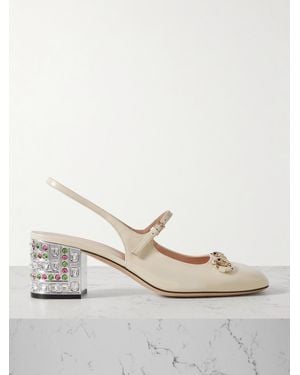 Gucci Lady Horsebit-Detailed Crystal-Embellished Patent-Leather Mary Jane Court Shoes - Natural