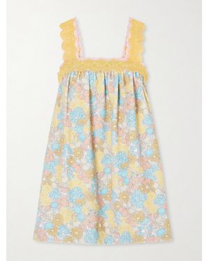 Chloé Pleated Lace-Trimmed Floral-Print Cotton-Terry Mini Dress - Multicolour