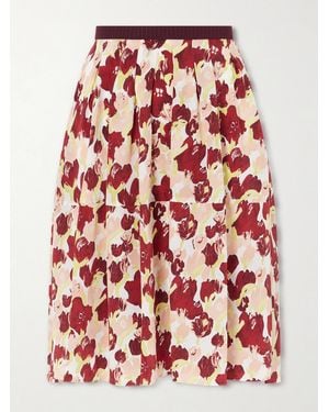 Marni Pleated Printed Silk Crepe De Chine Midi Skirt - Red