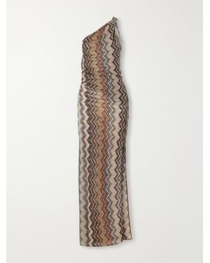 Missoni One-Shoulder Metallic Crochet-Knit Maxi Dress - Natural
