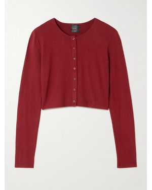 Leset Lauren Cropped Brushed Stretch-Knit Cardigan - Rouge