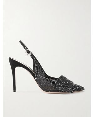 Gianvito Rossi Escarpins À Brides Arrière En Organza À Cristaux Et À Finitions En Daim 95 - Noir