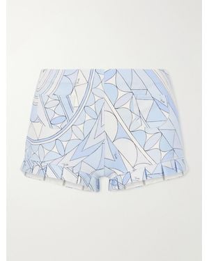PUCCI Pleated Printed Cotton-Jersey Shorts - Blue