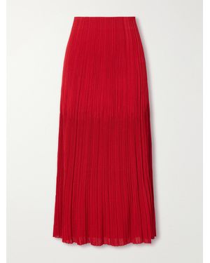 Balmain Plissé-Crepe Midi Skirt - Red