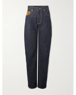 Bottega Veneta Intrecciato Suede-Trimmed High-Rise Straight-Leg Jeans - Blue