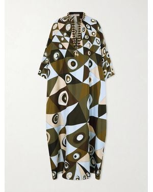 PUCCI Embellished Printed Silk-Twill Kaftan - White