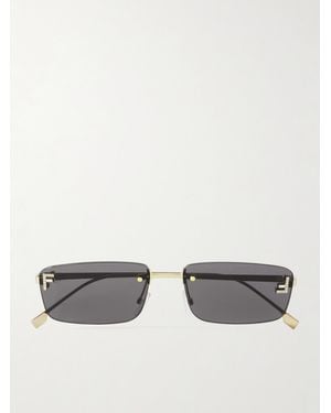 Fendi Fendi First Goldfarbene Sonnenbrille Mit Rechteckigem Rahmen Und Kristallen - Mettallic