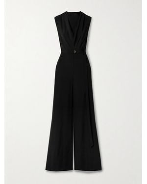 Adam Lippes Blythe Belted Draped Silk-Crepe Jumpsuit - Black