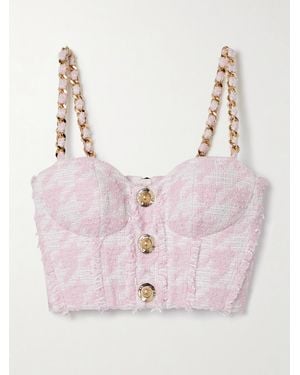 Balmain Embellished Cotton-Blend Tweed Bustier Top - Pink