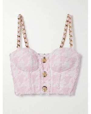 Balmain Embellished Cotton-Blend Tweed Bustier Top - Pink