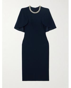 Jenny Packham Flirtini Cape-Effect Crystal-Embellished Crepe Midi Dress - Blue