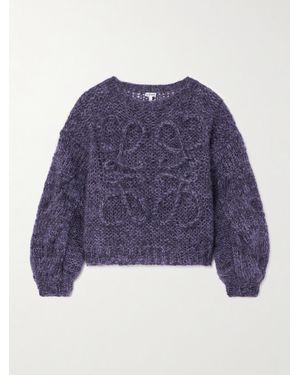 Loewe Anagram Embroidered Cable-Knit Mohair-Blend Jumper - Blue