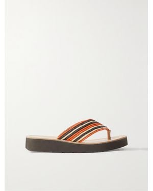 Gabriela Hearst Clemence Striped Raffia Platform Flip Flops - White