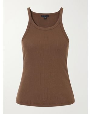 James Perse Ribbed Cotton-Blend Tank - Brown