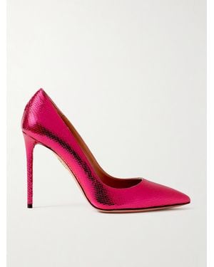 Aquazzura Purist 105 Metallic Snake-Effect Leather Pumps - Pink