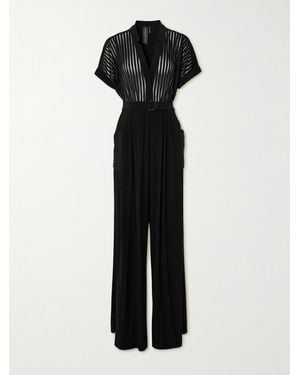 Norma Kamali Geralyn Belted Paneled Jersey And Mesh Jumpsuit - Black