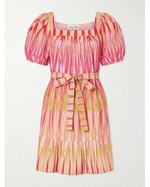 Saloni Yashi Belted Printed Cotton Mini Dress - Pink