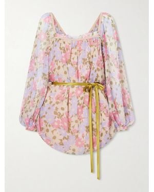 Valentino Garavani Belted Floral-Print Silk-Georgette Blouse - Pink