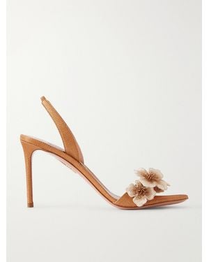 Aquazzura Passionflower 85 Embellished Raffia Slingback Sandals - Brown