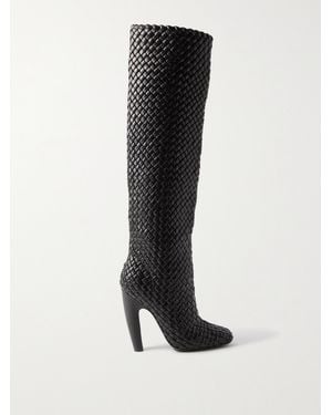 Bottega Veneta Mini Lido Intrecciato Leather Knee Boots - Black