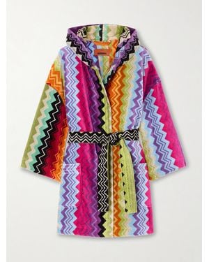 Missoni Giacomo Hooded Belted Striped Cotton-Terry Robe - White