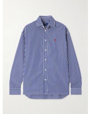 Polo Ralph Lauren Embroidered Striped Cotton-Poplin Shirt - Blue