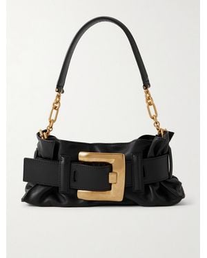 Balmain Anthem Buckled Leather Shoulder Bag - Black