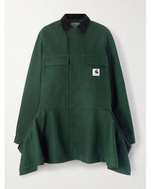 Sacai Carhartt Wip Ruffled Corduroy-Trimmed Cotton-Canvas Mini Dress - Green