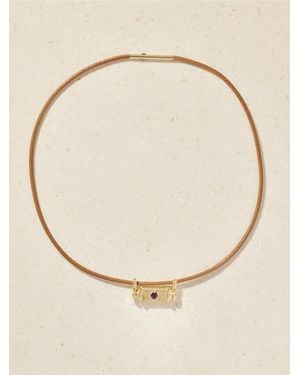 Marie Lichtenberg Clover Smash Locket 18-Karat, Garnet And Leather Necklace - Natural