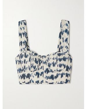 Ulla Johnson Carisia Cropped Printed Cotton Bustier Top - Blue
