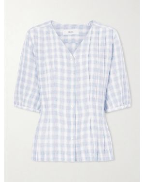 SKALL Elvira Pleated Checked Linen Shirt - White
