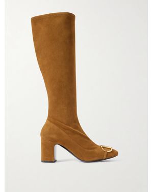 Gucci Kniehohe Stiefel Aus Veloursleder Mit Horsebit-Detail - Braun