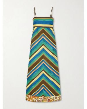 ALÉMAIS Charlie Striped Floral-Print Linen Midi Dress - Blue