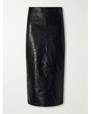 Arma Meeka Panelled Croc-Effect Leather Midi Skirt - Black