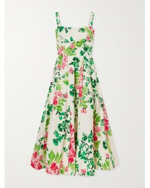 Saloni Sabrina Floral-Print Woven Midi Dress - Green