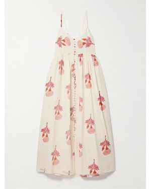 Alix Of Bohemia Skylar Gathered Floral-Print Cotton-Voile Midi Dress - Natural