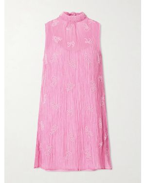 STAUD Albee Bead-Embellished Crinkled Modal-Blend Organza Mini Dress - Pink