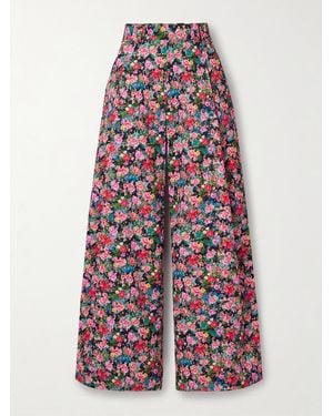 Kika Vargas Olympe Pleated Floral-Print Woven Wide-Leg Trousers - Red