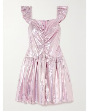 BATSHEVA Wendy Ruched Holographic Lamé Mini Dress - Pink
