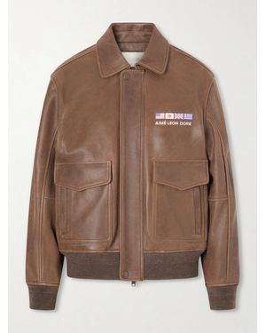 Aimé Leon Dore World's Borough Printed Leather Jacket - Brown