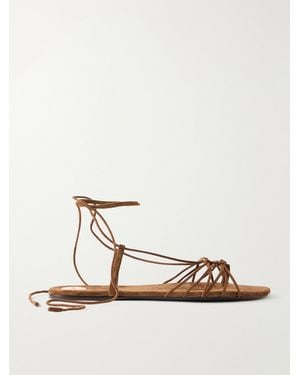 Saint Laurent Babylone Logo-Embellished Lace-Up Suede Sandals - Natural