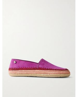 Loewe Paula's Ibiza Rio Espadrilles Aus Veloursleder Mit Raffiabastbesätzen - Lila