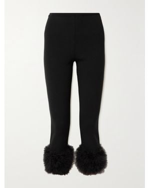 Magda Butrym Feather-Trimmed Cropped Knitted Slim-Leg Trousers - Black