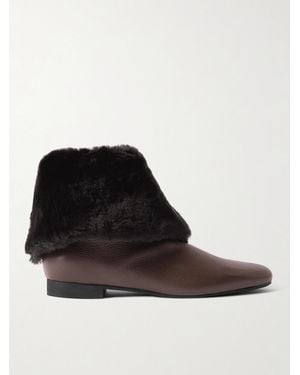 TOTEME Downtown Shearling-Trimmed Leather Ankle Boots - Black