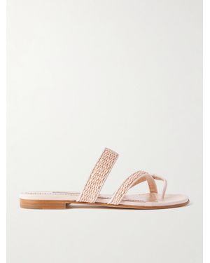 Manolo Blahnik Susara Sandalen Aus Raffiabast Und Leder - Natur
