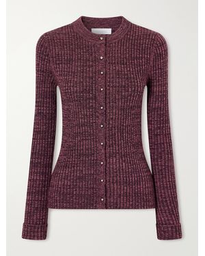 Rabanne Ribbed Wool And Silk-Blend Cardigan - Purple